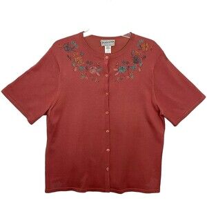 Pendleton Cottagecore Silk Blend Cardigan w/ Floral Neckline Tiny Beads Sz Large